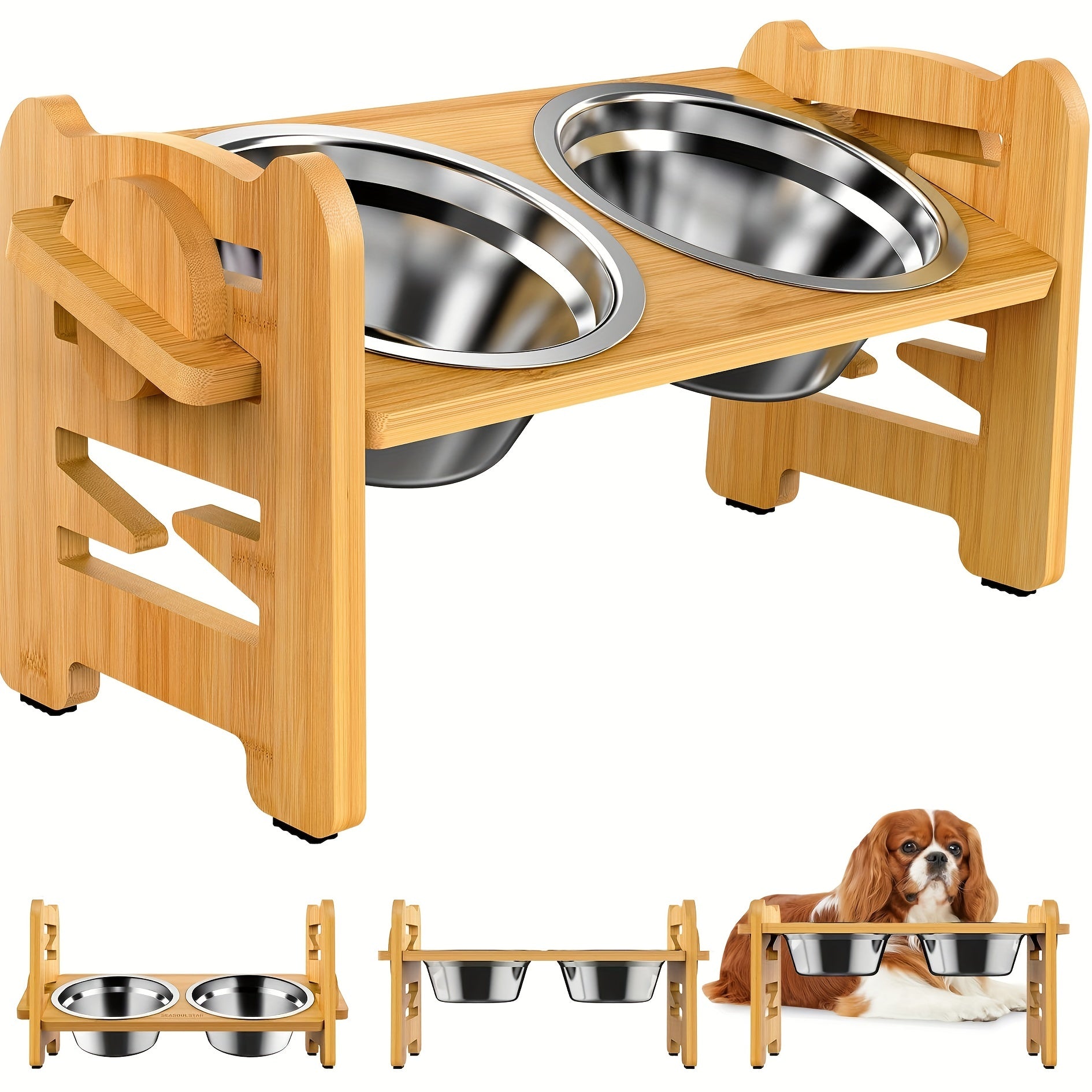 Adjustable Elevated Dog Bowls with 2 Stainless Steel Bowls