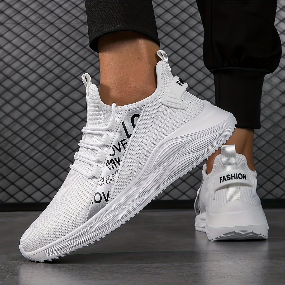 Men's Slip-On Sneakers with Shoelaces Breathable Mesh Athletic Shoes