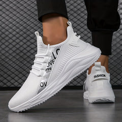 Men's Slip-On Sneakers with Shoelaces Breathable Mesh Athletic Shoes
