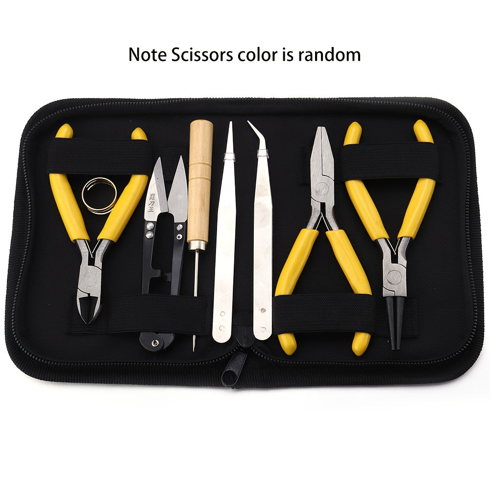 DIY Jewelry Making Tool Set 8pc Pliers Scissor Tweezers Jump Ring Opener Awl