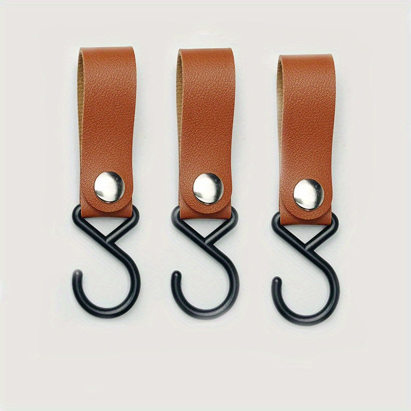 3pcs Portable Camping Hooks PU Leather Storage Buckle Keychain Tripod Hook