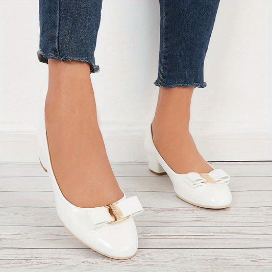Women's Bowknot Low Heels Chunky Dress Pumps