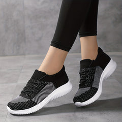 Women's Lace-up Knit Breathable Running Shoes Non-slip Mesh Sneakers