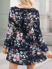  Floral Print Bell Sleeve Mini Dress
