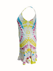 Tie Dye Round Neck Knee Length Stretch Cami Dress