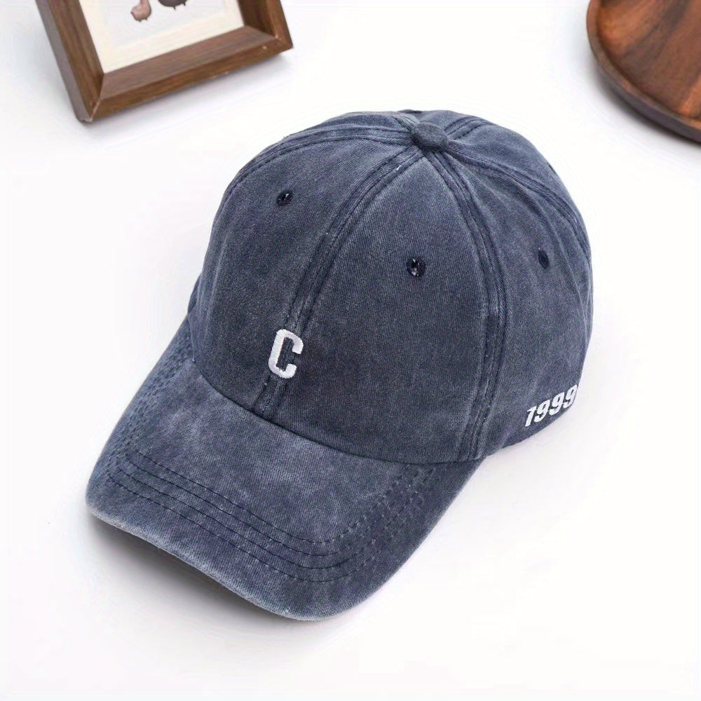 C Letter Denim Baseball Cap Sunshade Peaked Retro Curved Brim Hat