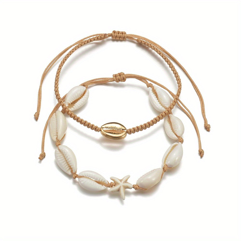 Boho Shell Beaded Anklet Set Beach Foot Jewelry