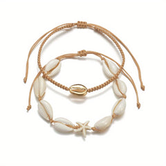 Boho Shell Beaded Anklet Set Beach Foot Jewelry
