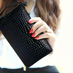 Crocodile Embossed Faux Leather Clutch with Wrist Strap