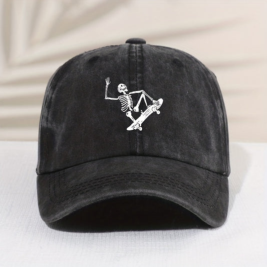 Kids Sunshade Distressed Vintage Baseball Cap with Skull Skateboard Print