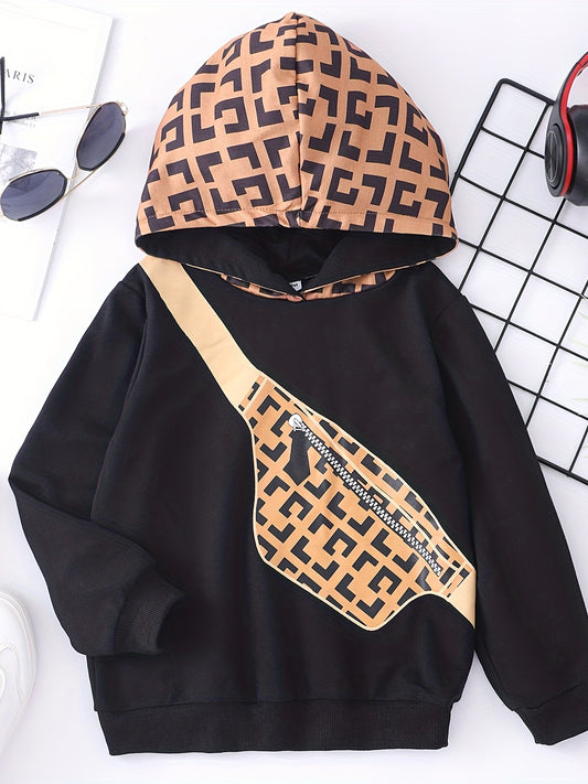 Boys Colorblock Hoodies With Bag Casual Hooded Sweatshirts