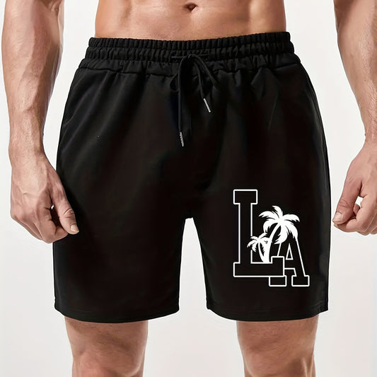 Letter & Tree Print Men's Comfy Shorts Summer Drawstring Casual Loose Shorts