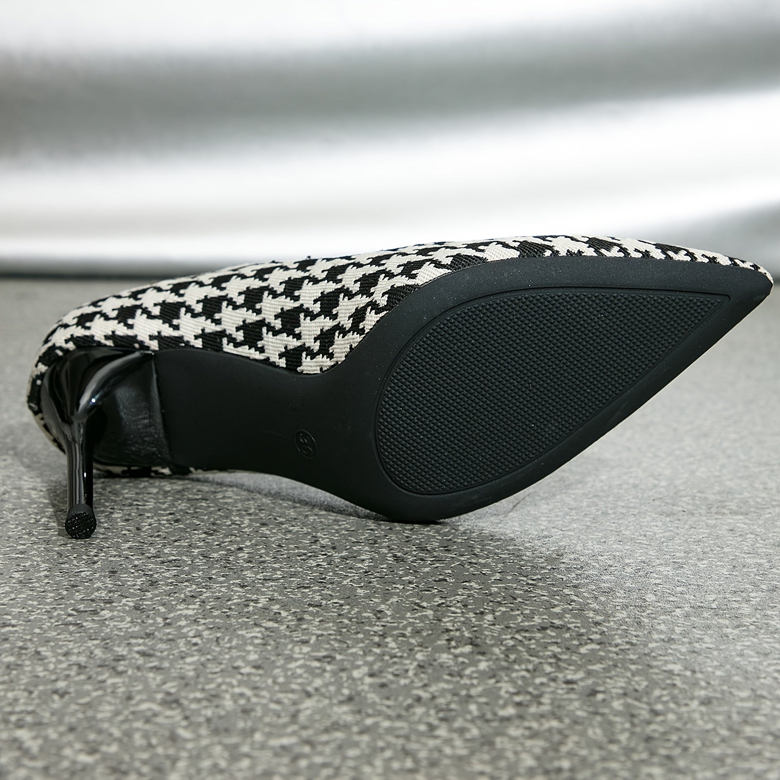 Houndstooth Pattern Pumps Stiletto Shoes Women's Party High Heels