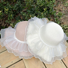 Ruffles Wide Brim Sun Hat Lace Straw Floppy Hat