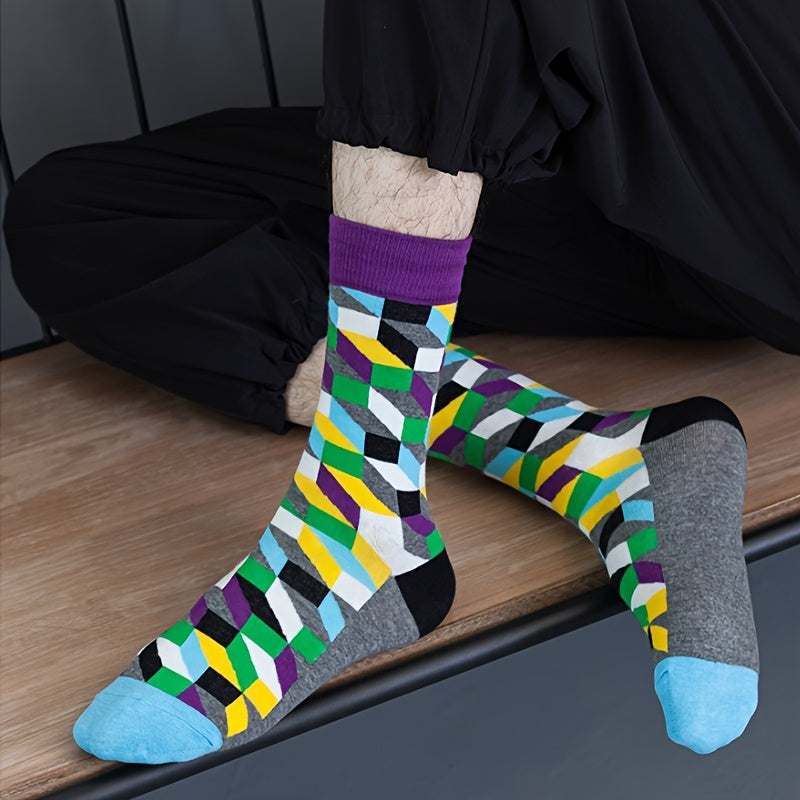 Diamond Pattern Cotton Mid Calf Socks
