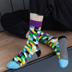 Diamond Pattern Cotton Mid Calf Socks