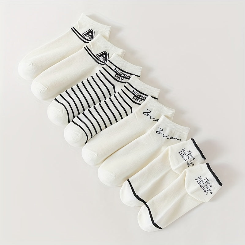 8 Pairs Letter & Stripe Print Socks for Women