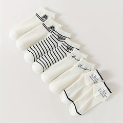 8 Pairs Letter & Stripe Print Socks for Women