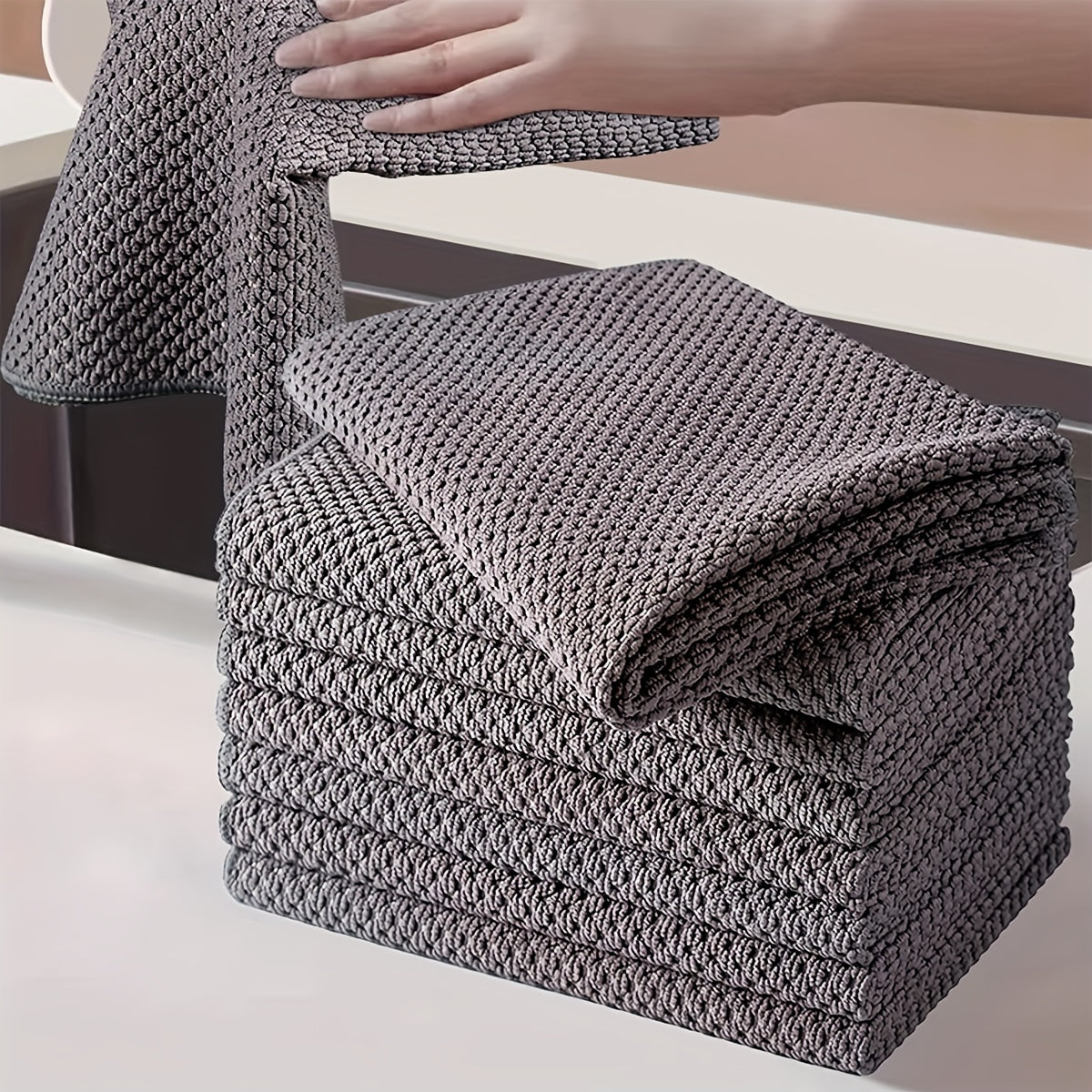 10pcs Waffle Square Plaid Dish Cloths Soft Absorbent Towels