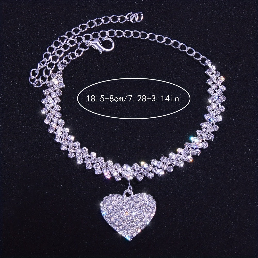 Heart Shape Rhinestone Pendant Chain Anklet Jewelry Gift