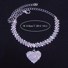 Heart Shape Rhinestone Pendant Chain Anklet Jewelry Gift