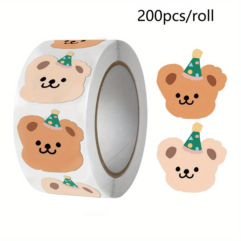 200pcs Bear Adhesive Tape Roll - Crafting Packaging Decor - Durable & Reliable