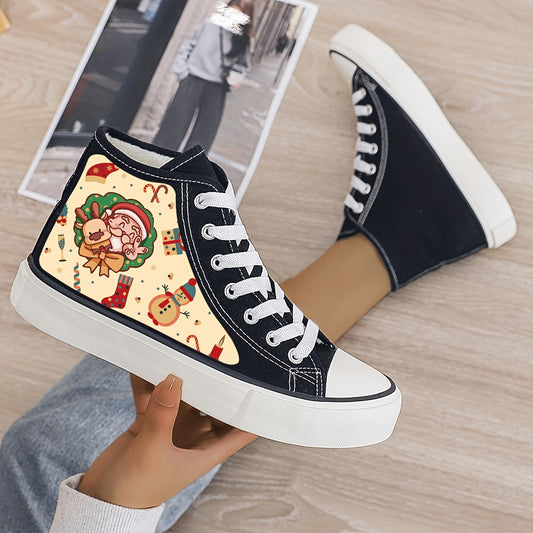 Christmas Santa Print Plush Lined Canvas Sneakers