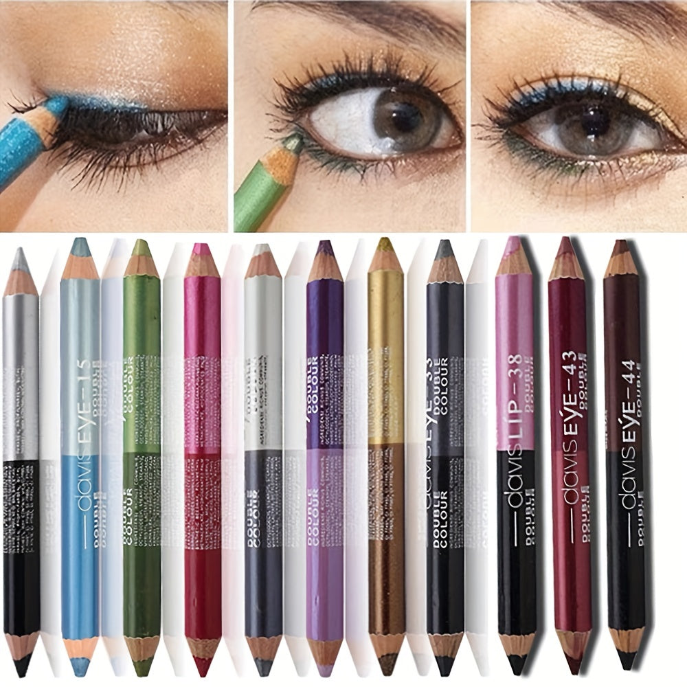 Dual-Ended Eyeliner Pencil Matte & Pearly Coral Green Purple +Sharpener