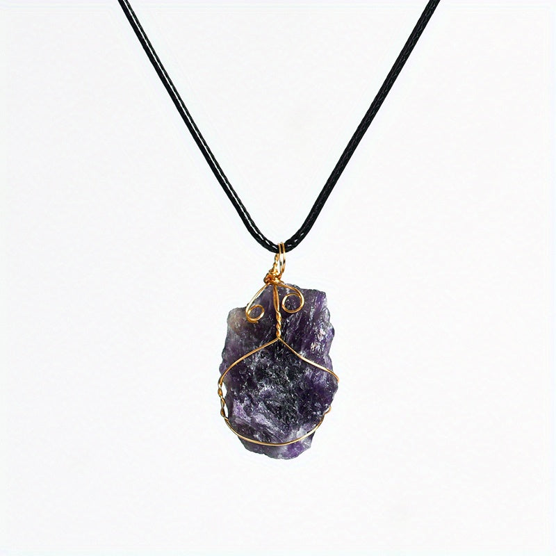 Kids Irregular Stone Pendant Leather Rope Necklaces