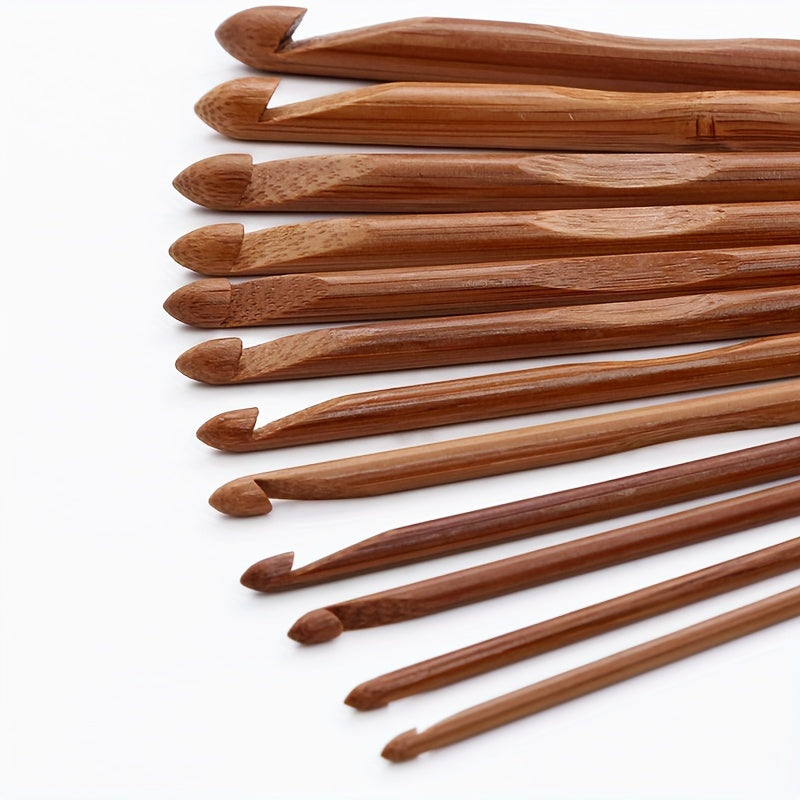 12pcs Bamboo Crochet Carbonated Wooden Crochet Diy Sweater Weaving Needle Set