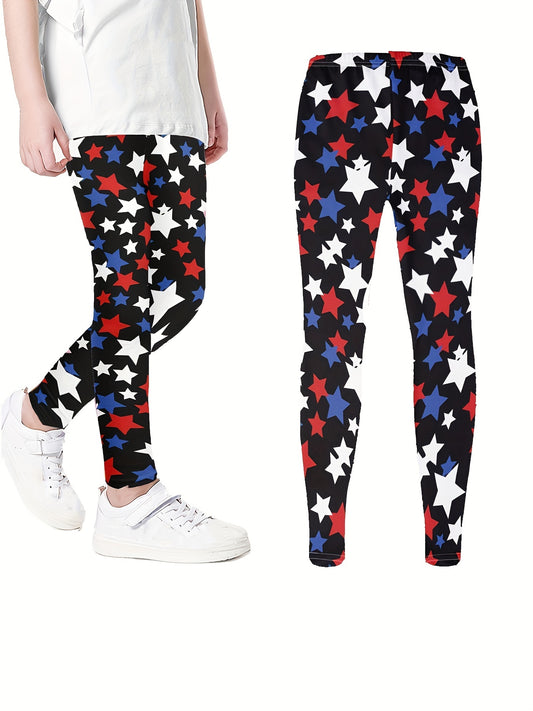 Girls Stretch Soft Leggings Stars Print Elastic Waist Thin Pants