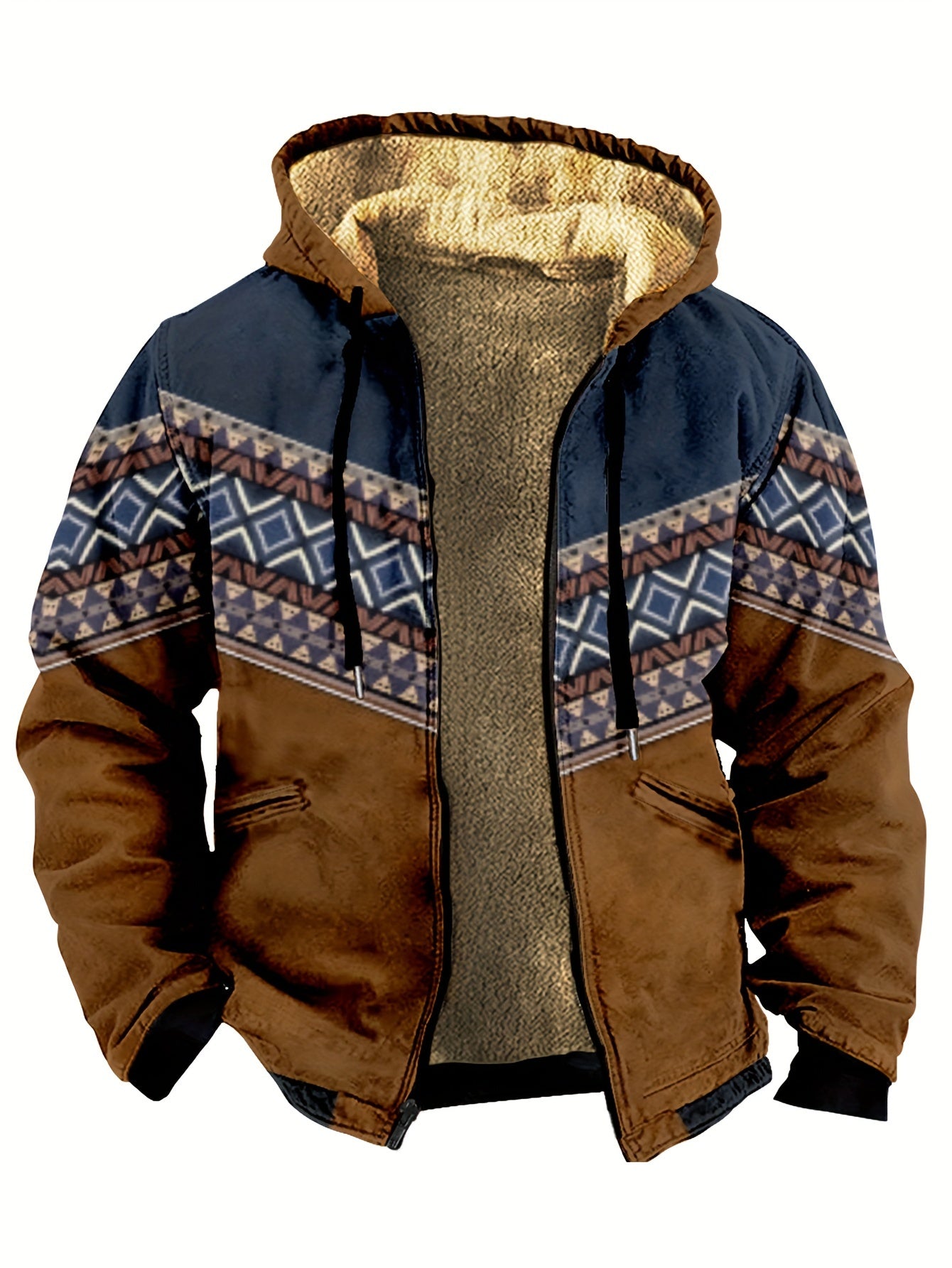 Men's Thick Retro Hooded Jacket Fleece Winter Warm Coat