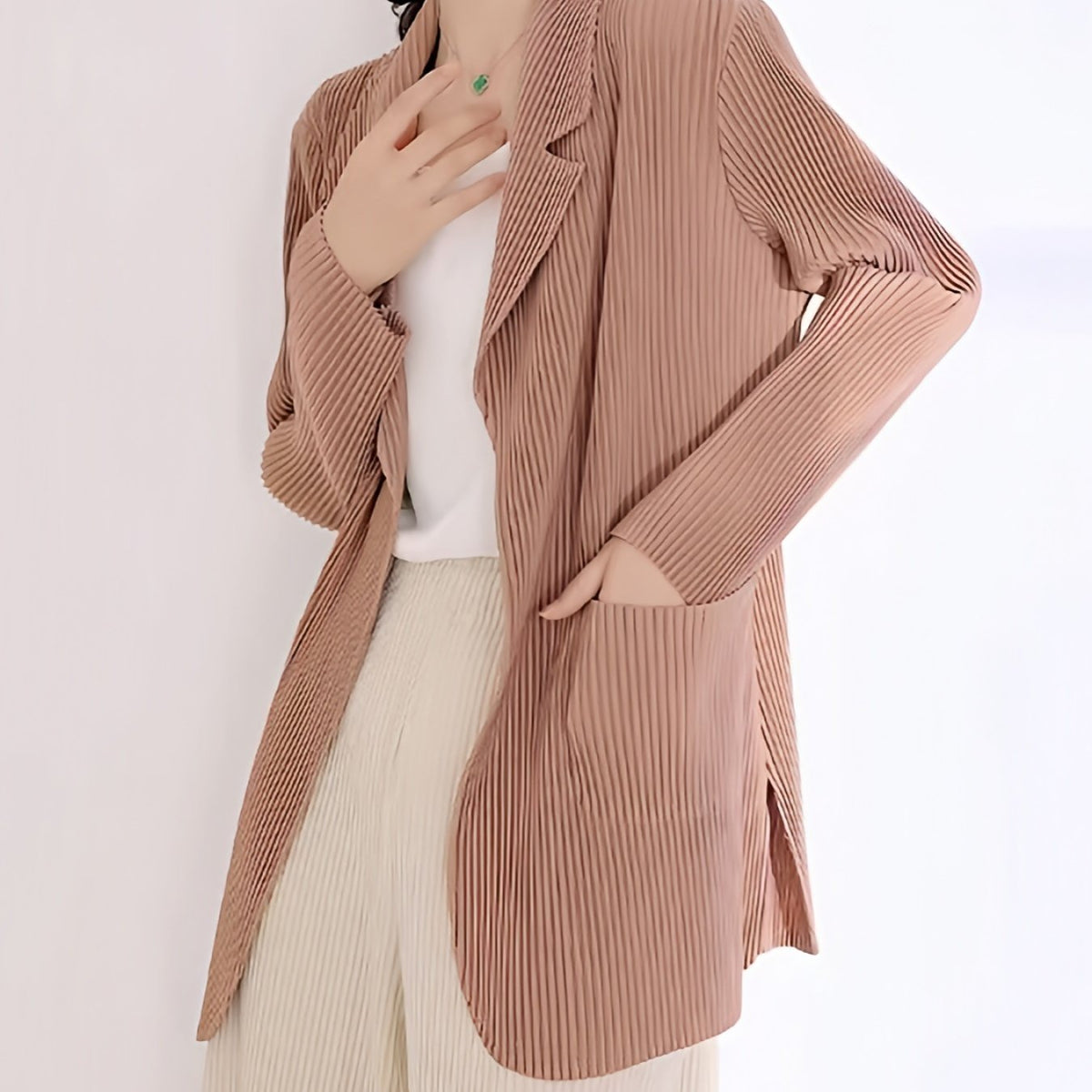 Stripe Textured Open Front Blazer for Women
