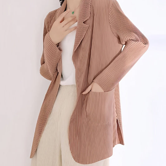 Stripe Textured Open Front Blazer for Women