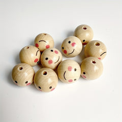 10pcs 20mm Smiling Face Doll Head Wooden Bead DIY Jewelry Accessories