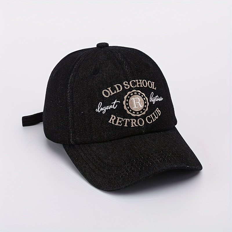 Vintage Letter Embroidery Washed Denim Snapback Hat Baseball Cap