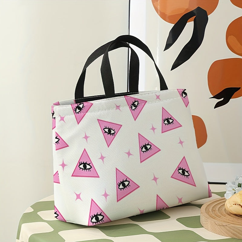 Pink Eyes Printed Lunch Bag Waterproof Insulated Portable Cooler Bag