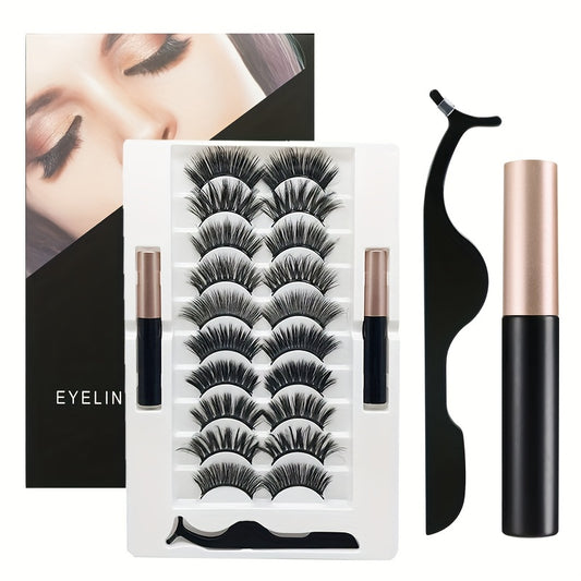 10 Pairs Magnetic Faux Mink Hair False Eyelashes Long and Curling