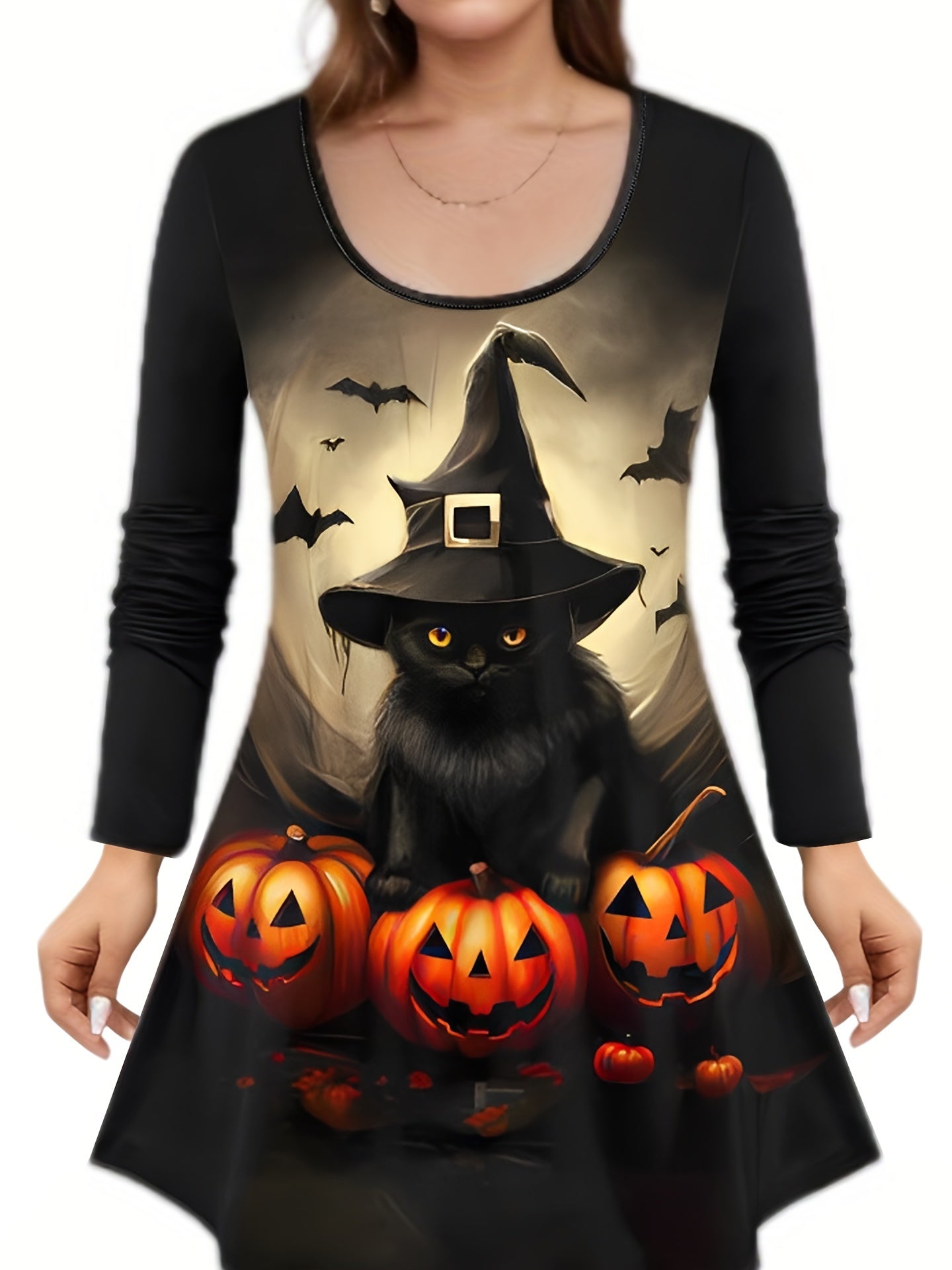  Cat & Pumpkin Print Top & Pants Set