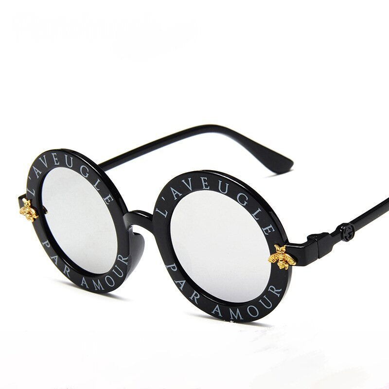 Round Frame Letter Print Sunglasses for Party