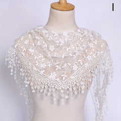 Lace Tassel Triangle Scarf Solid Flower Embroidery Shawl Mesh
