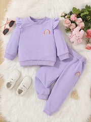 Baby Girls Cartoon Rainbow Sweatshirt Top Elastic Waist Pants 2pcs Set