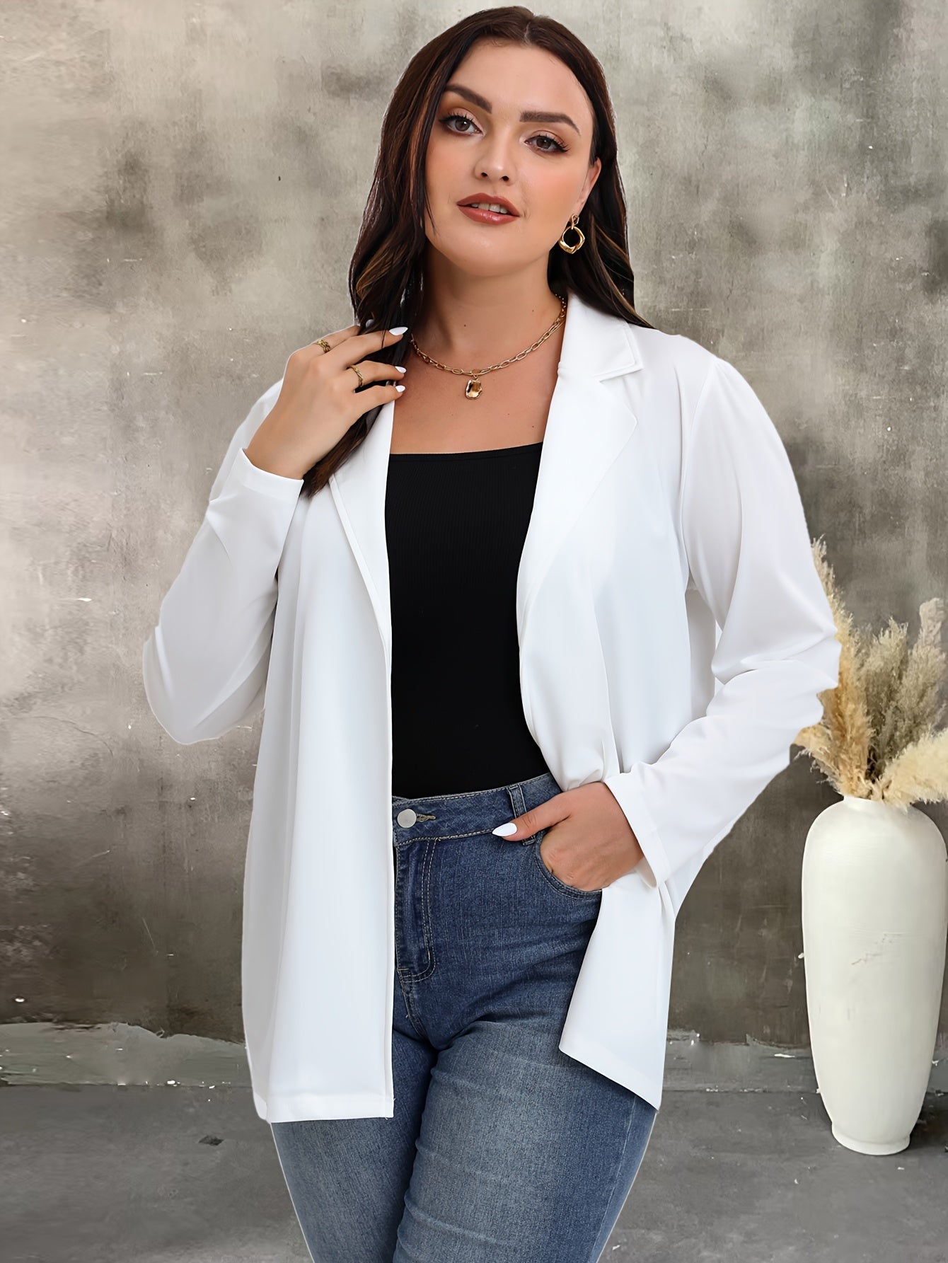  Casual Blazer Women's Plus Solid Long Sleeve Lapel Collar Blazer