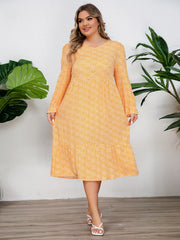  Allover Ditsy Print Long Sleeve V Neck Dress