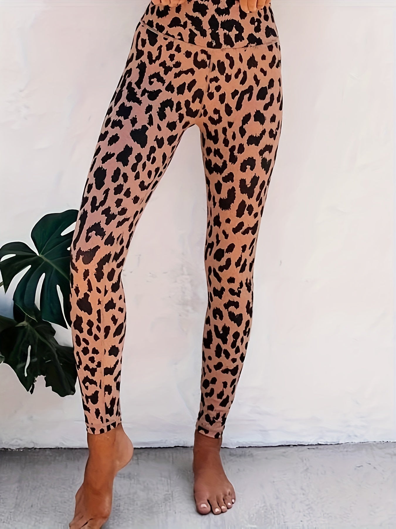  Leopard Print Leggings Wideband Waist High Rise
