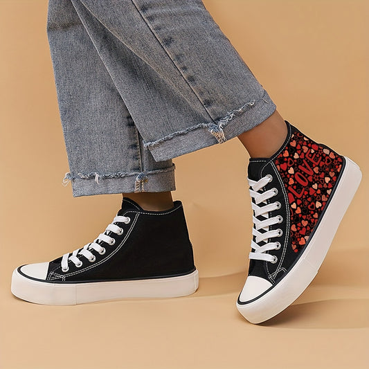 Girls' High Top Heart Pattern Skate Shoes Lace Up Sneakers