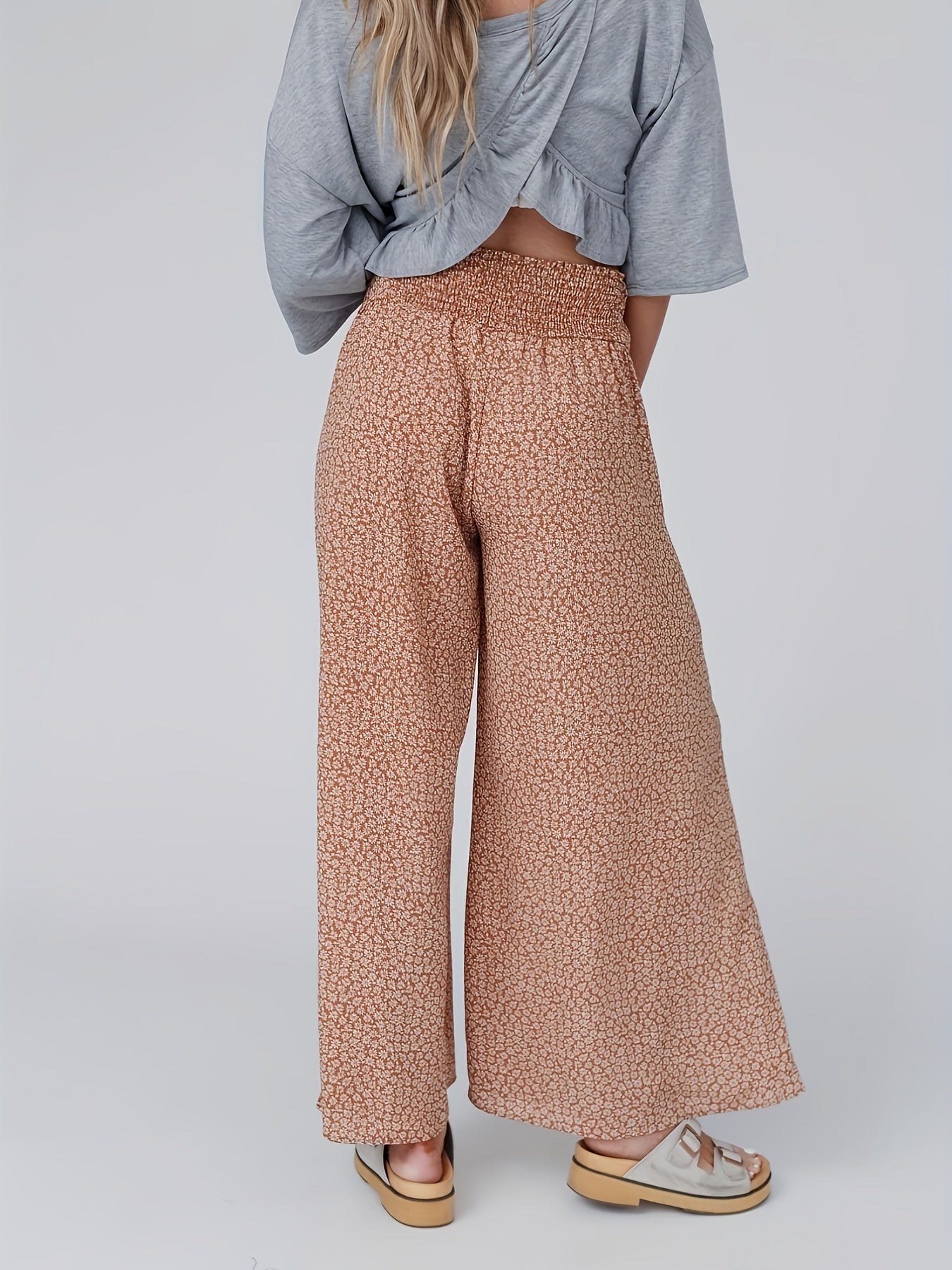  Floral Print High Waist Wide Leg Pants