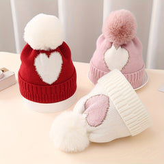 Golden Silk Edge Jacquard Love Knitted Hat for Children