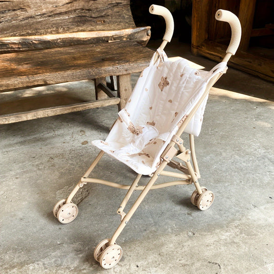 Apricot Iron Baby Doll Stroller with Storage Bag Foldable Toy Pram