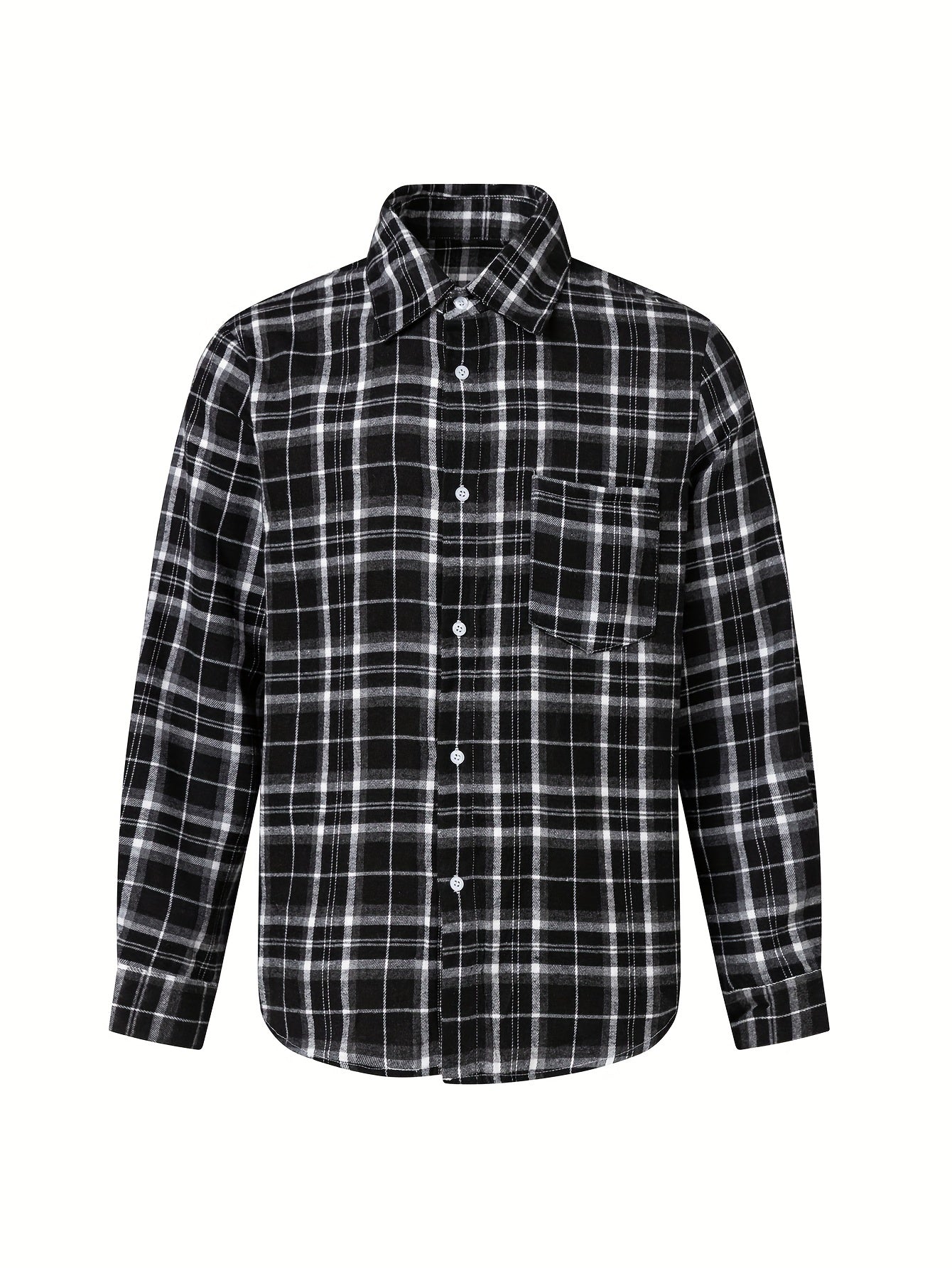 Men's Plaid Print Long Sleeve Shirt With Pocket